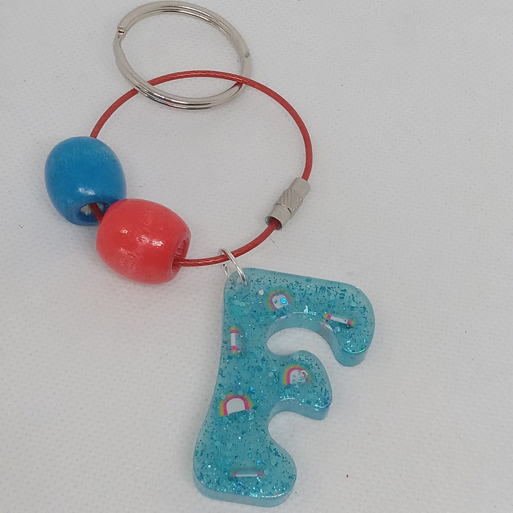 Colorful Keychain with Blue Glitter Charm